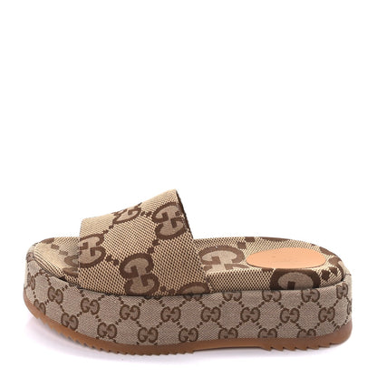Gucci Monogram Maxi GG Angelina Platform 55mm Slide Sandals 38.5 Camel Ebony 2 of 18