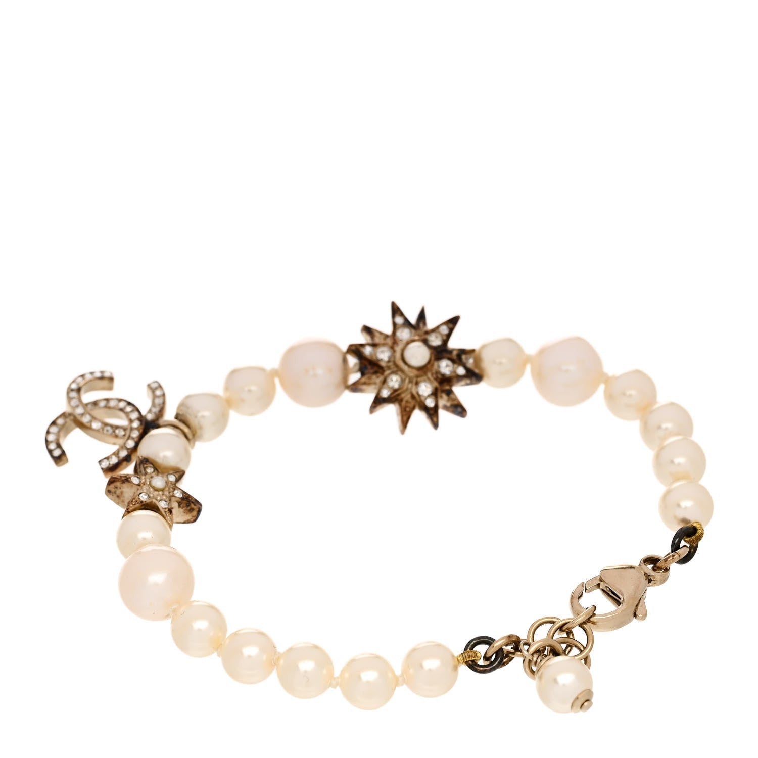 Chanel Pearl Crystal Star CC Bracelet Gold 3 of 5
