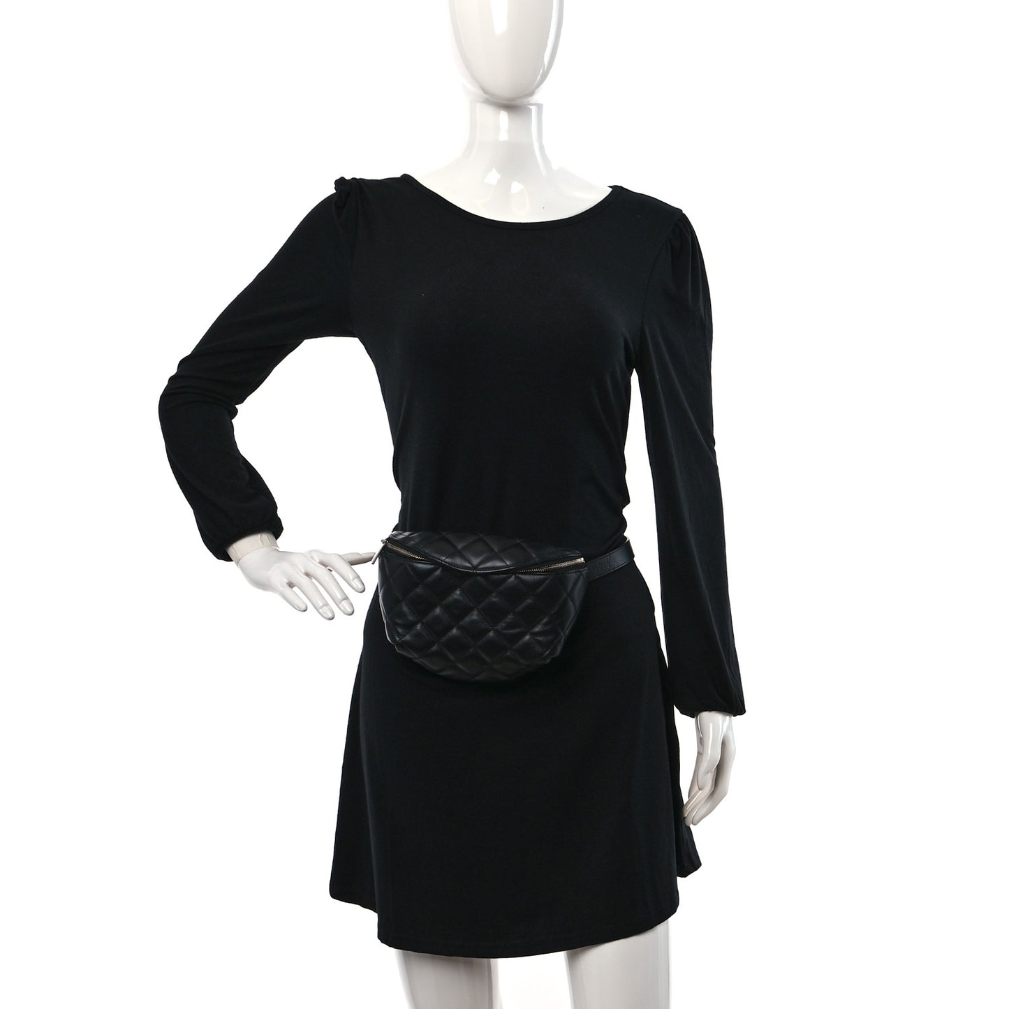 Calfskin Quilted Waist Belt Bag Black