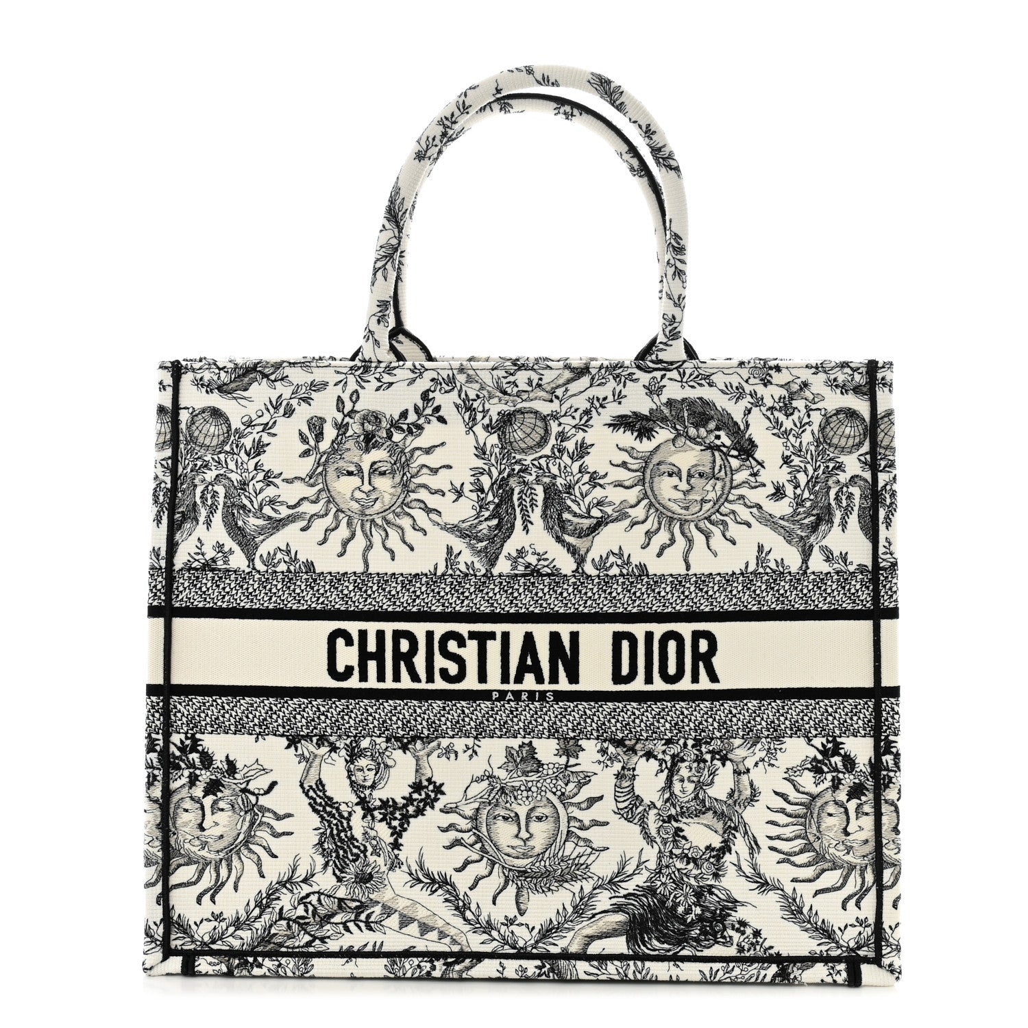 Christian Dior Canvas Embroidered Large Toile de Jouy Soleil Book Tote Black White 1 of 7