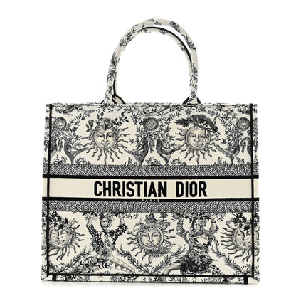 Christian Dior Canvas Embroidered Large Toile de Jouy Soleil Book Tote Black White 1 of 7