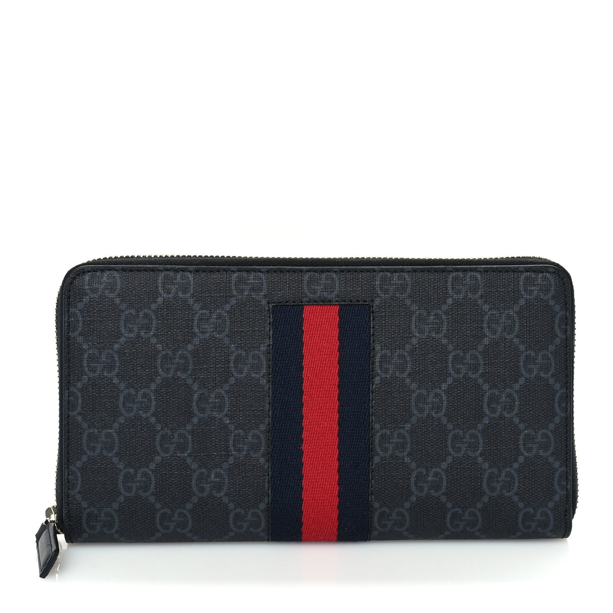 Gucci GG Supreme Monogram Web Zip Around Wallet Black Grey 1 of 6