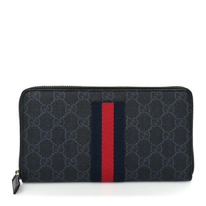 Gucci GG Supreme Monogram Web Zip Around Wallet Black Grey 1 of 6