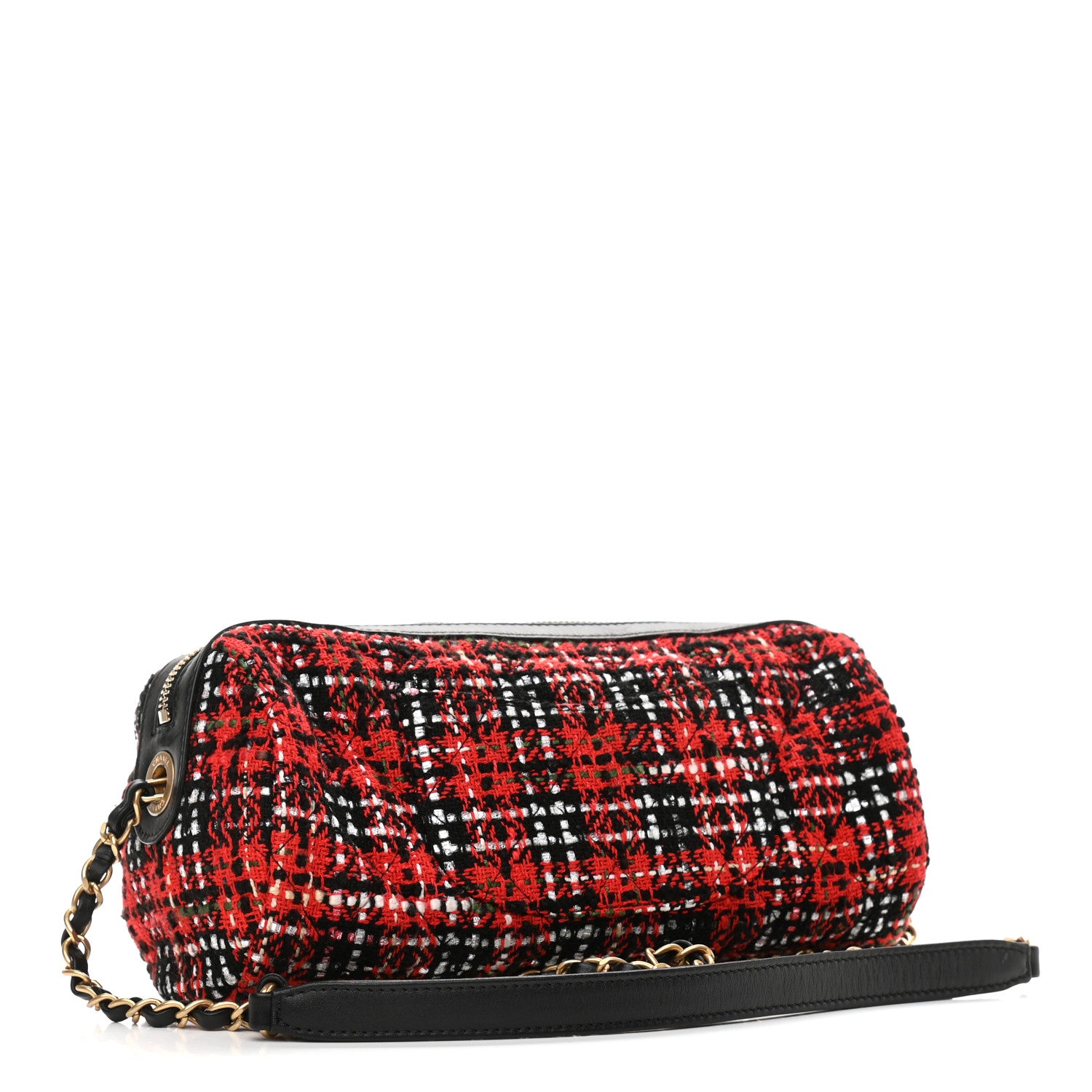 Chanel Tweed Calfskin Signe Bowling Bag Red Black 3 of 11