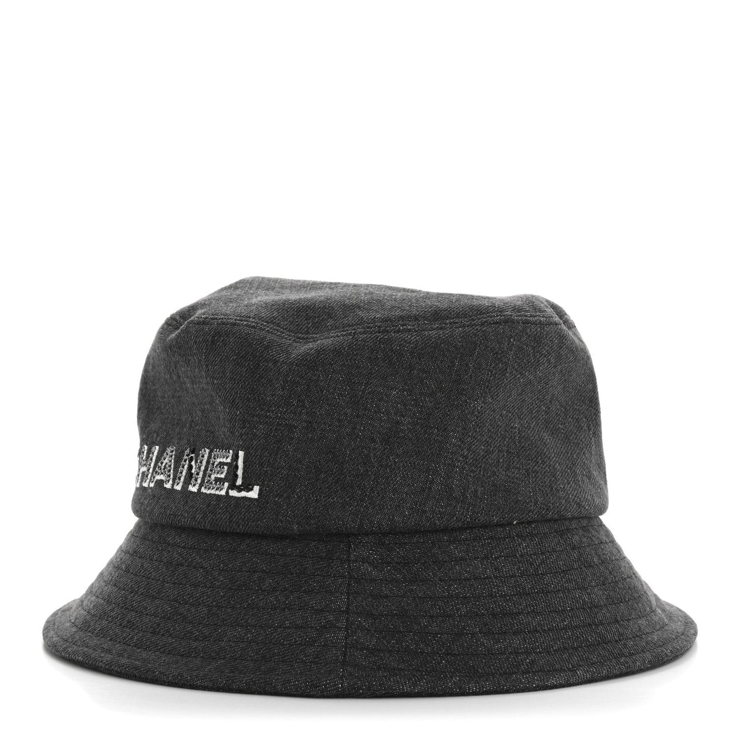 Denim Sequin Cloche Logo Bucket Hat M Black