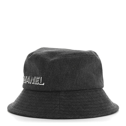 Chanel Denim Sequin Cloche Logo Bucket Hat M Black 4 of 7