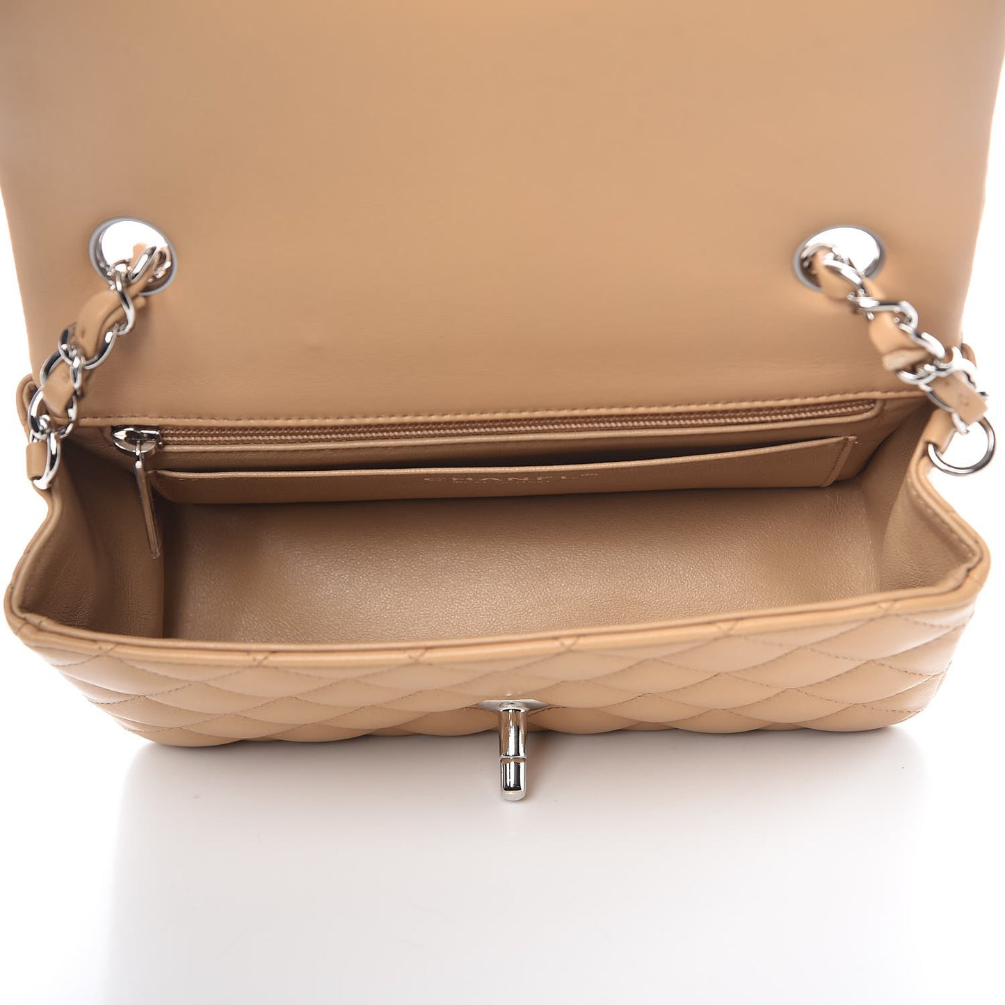 Lambskin Quilted Mini Rectangular Flap Beige