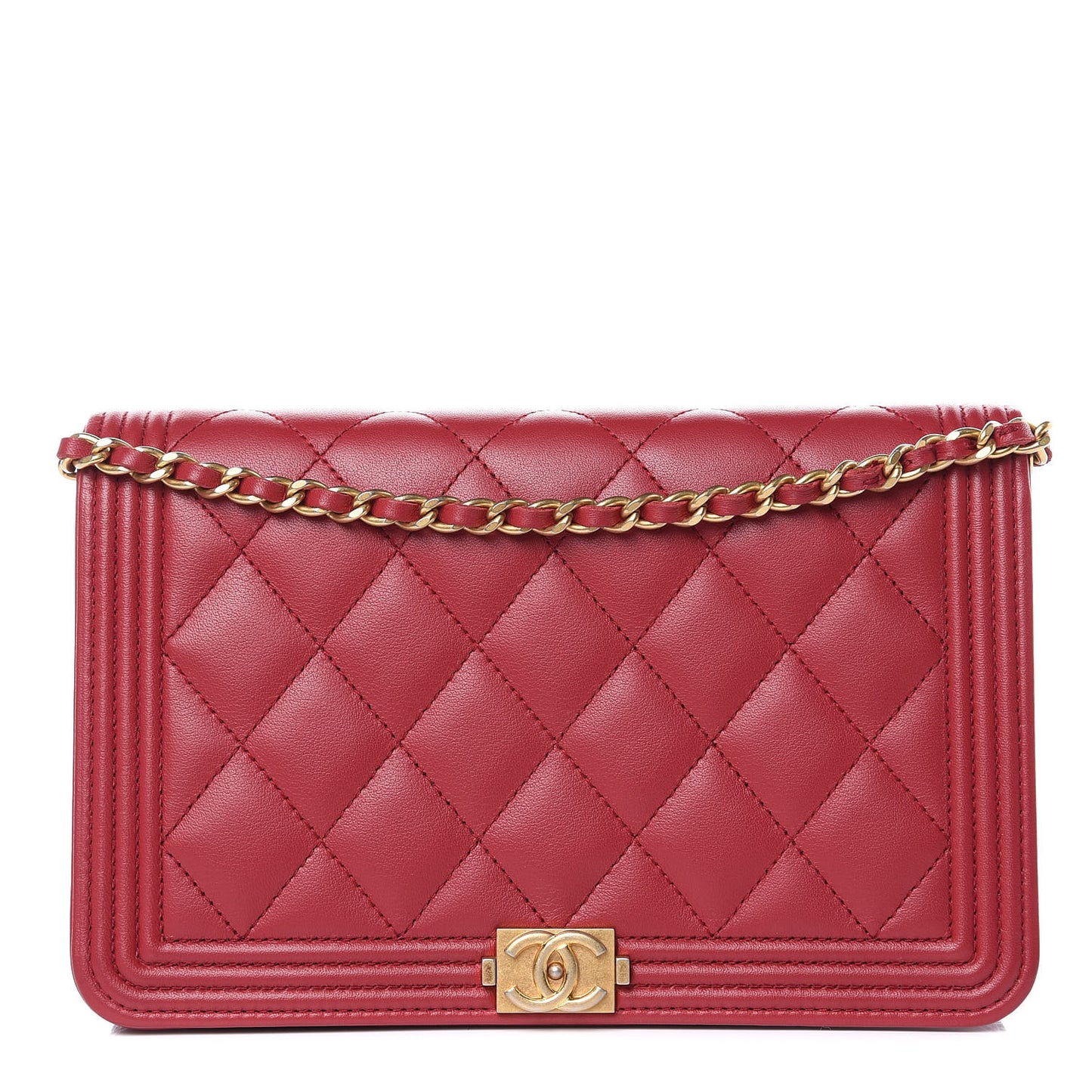 Calfskin Quilted Boy Wallet On Chain WOC Red