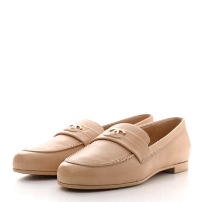 Chanel Lambskin CC Loafers 38 Beige 3 of 9