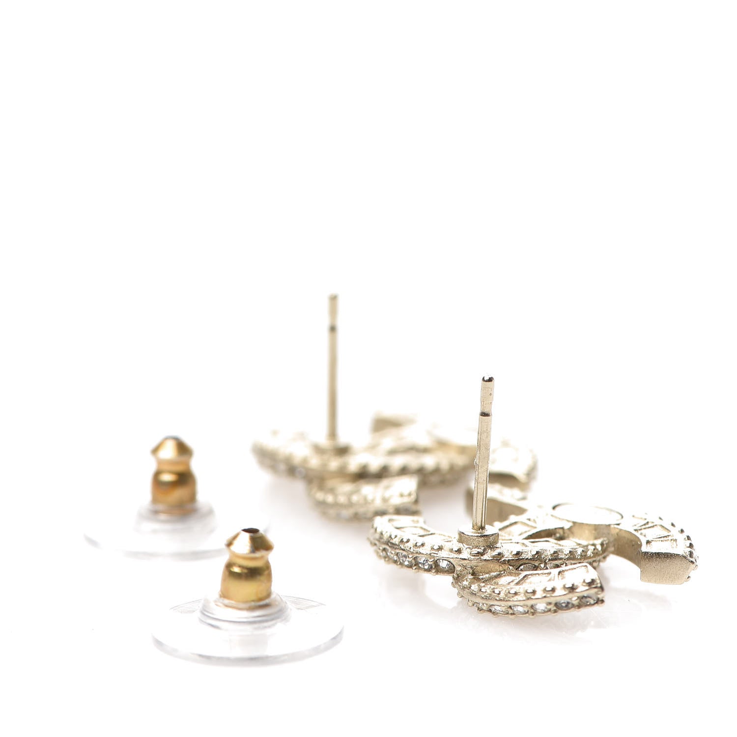 Chanel Crystal Timeless CC Earrings Light Gold 3 of 5