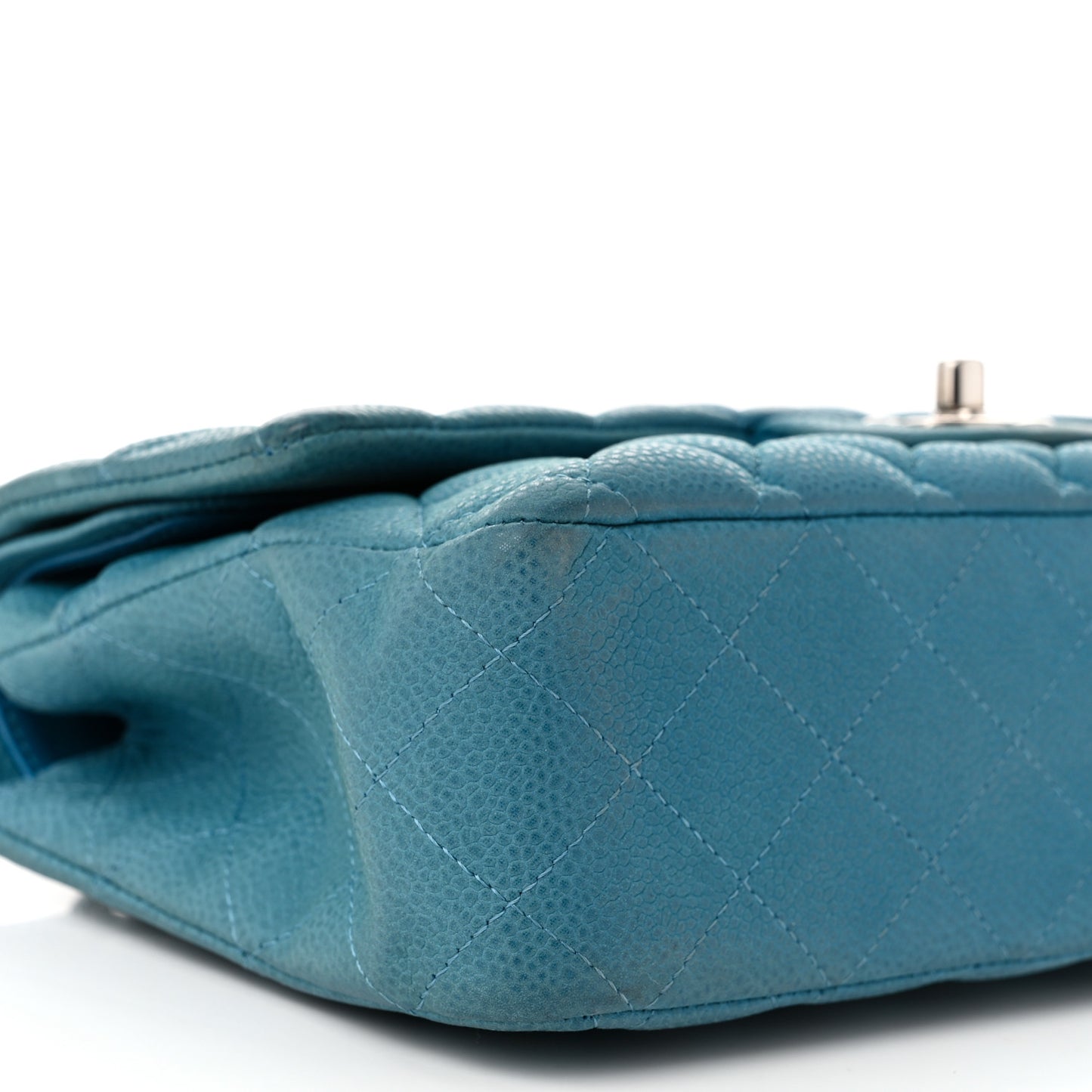 Iridescent Caviar Quilted Medium Double Flap Blue