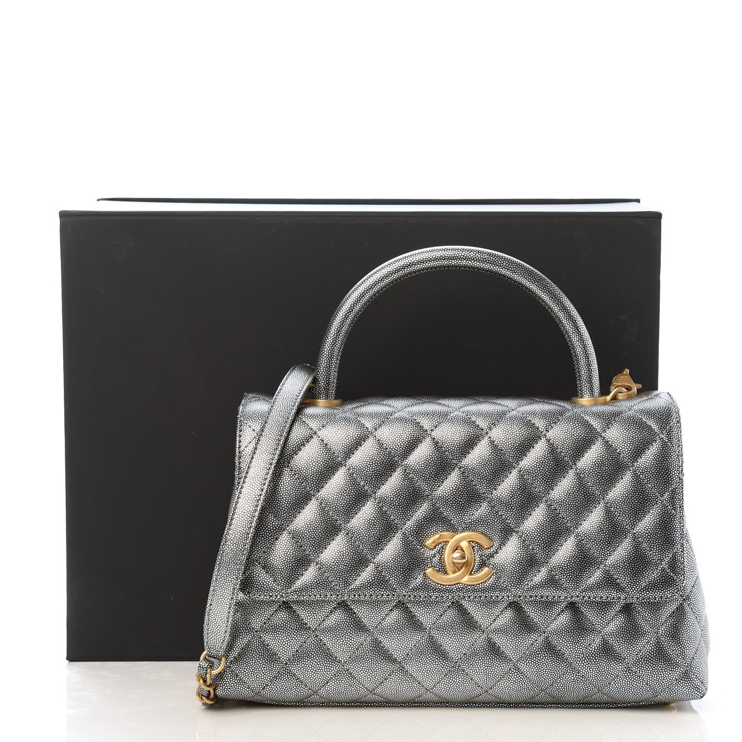 Chanel Metallic Caviar Quilted Small Coco Handle Flap Silver 11 of 11