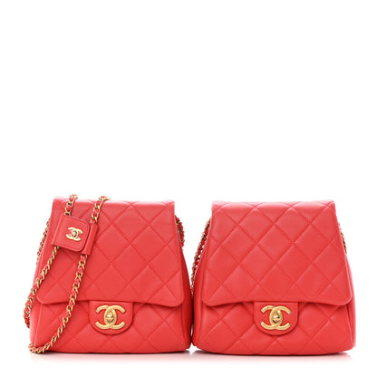 Chanel Lambskin Quilted Side-Packs Red 1 of 16