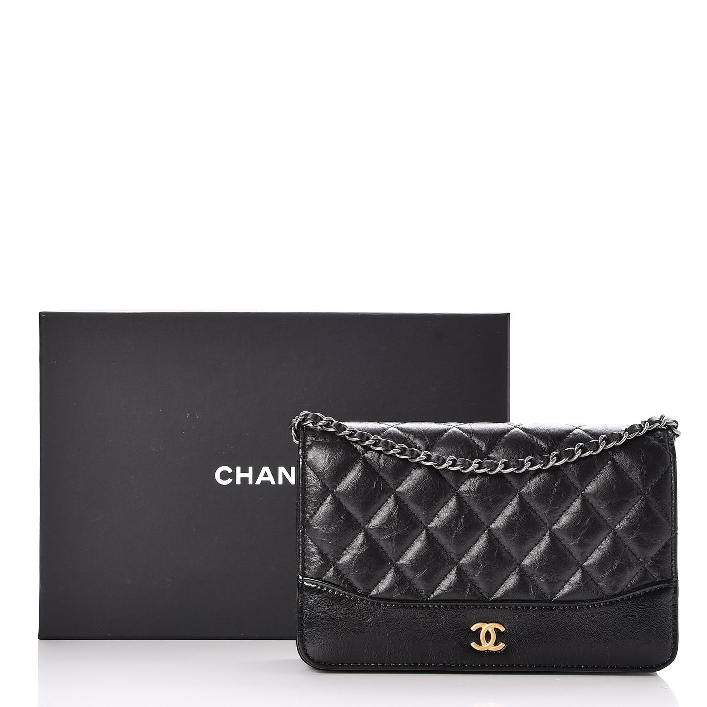 Aged Calfskin Quilted Gabrielle Wallet On Chain WOC Black