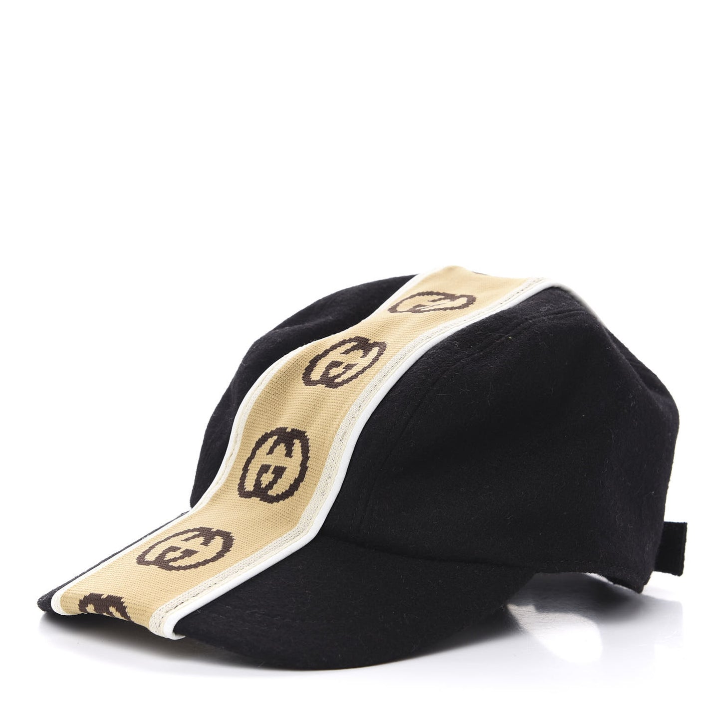 Wool Interlocking GG Stripe Baseball Hat L Black