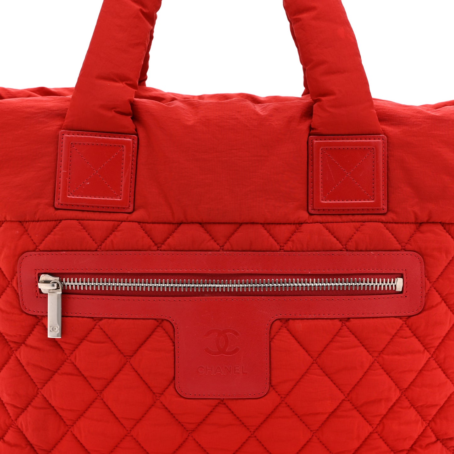 Nylon Quilted Large Coco Cocoon Tote Red