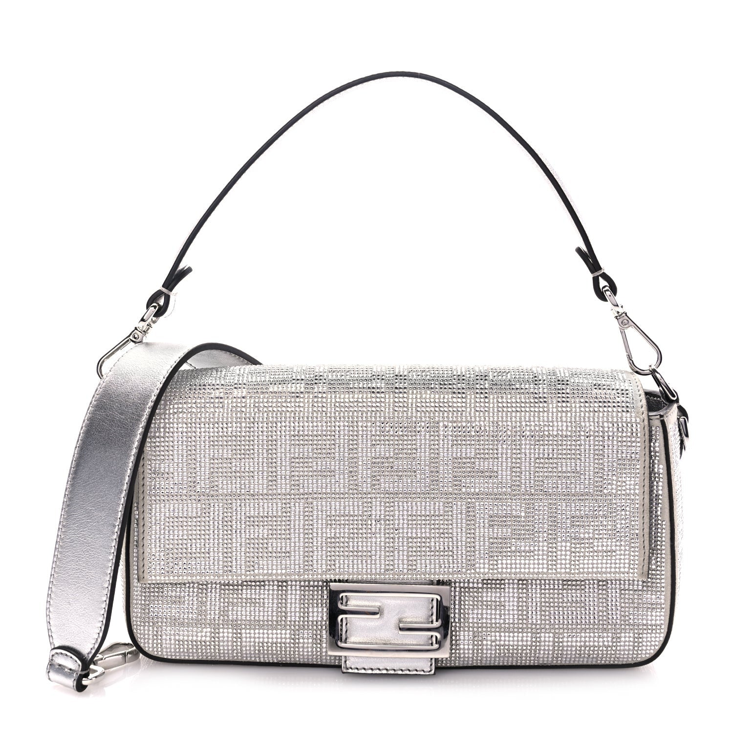 Fendi Crystal Vitello Laminato FF Medium Baguette Crystal Argento 1 of 8