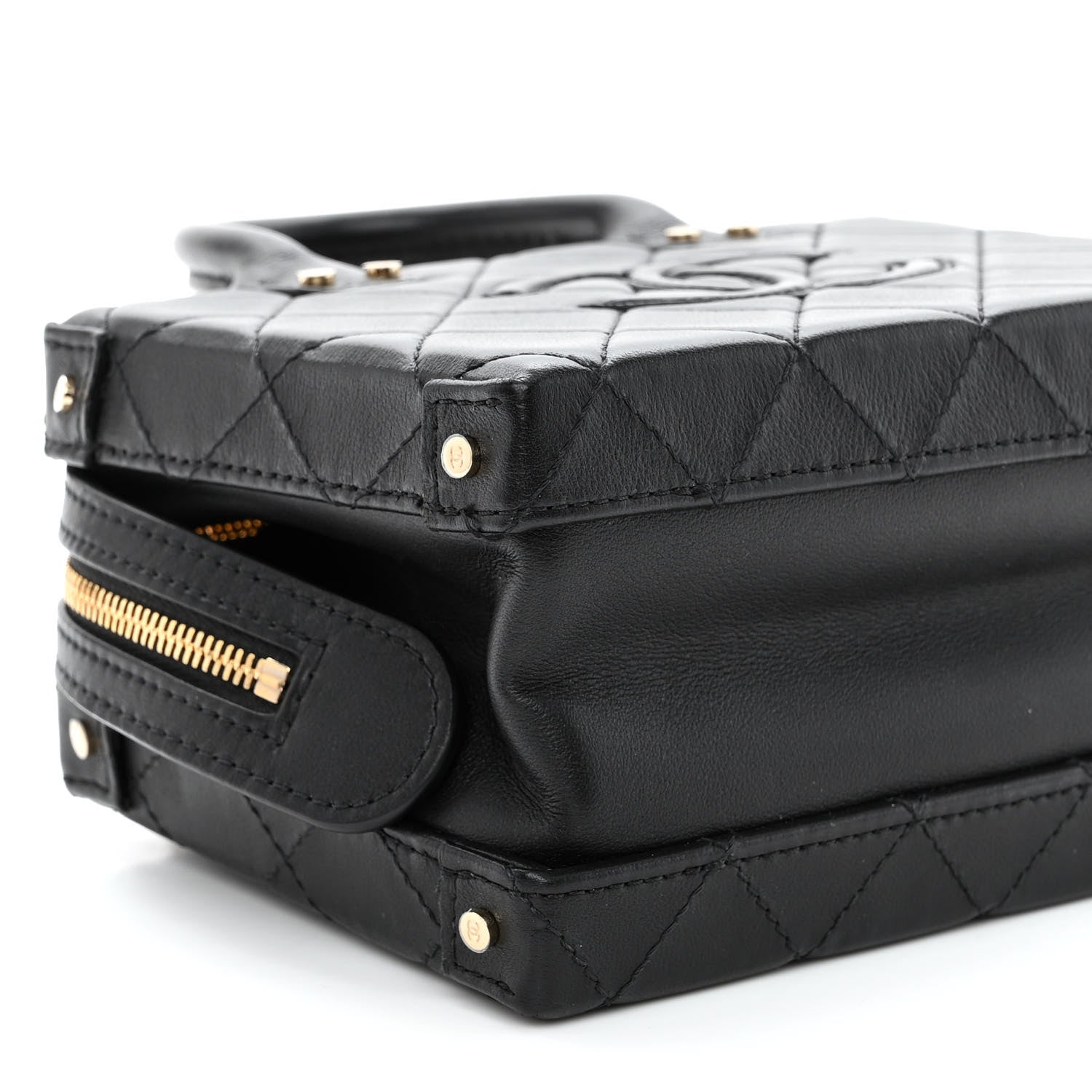 Chanel Calfskin Quilted Small Studded Square Vanity Case Black 9 of 10