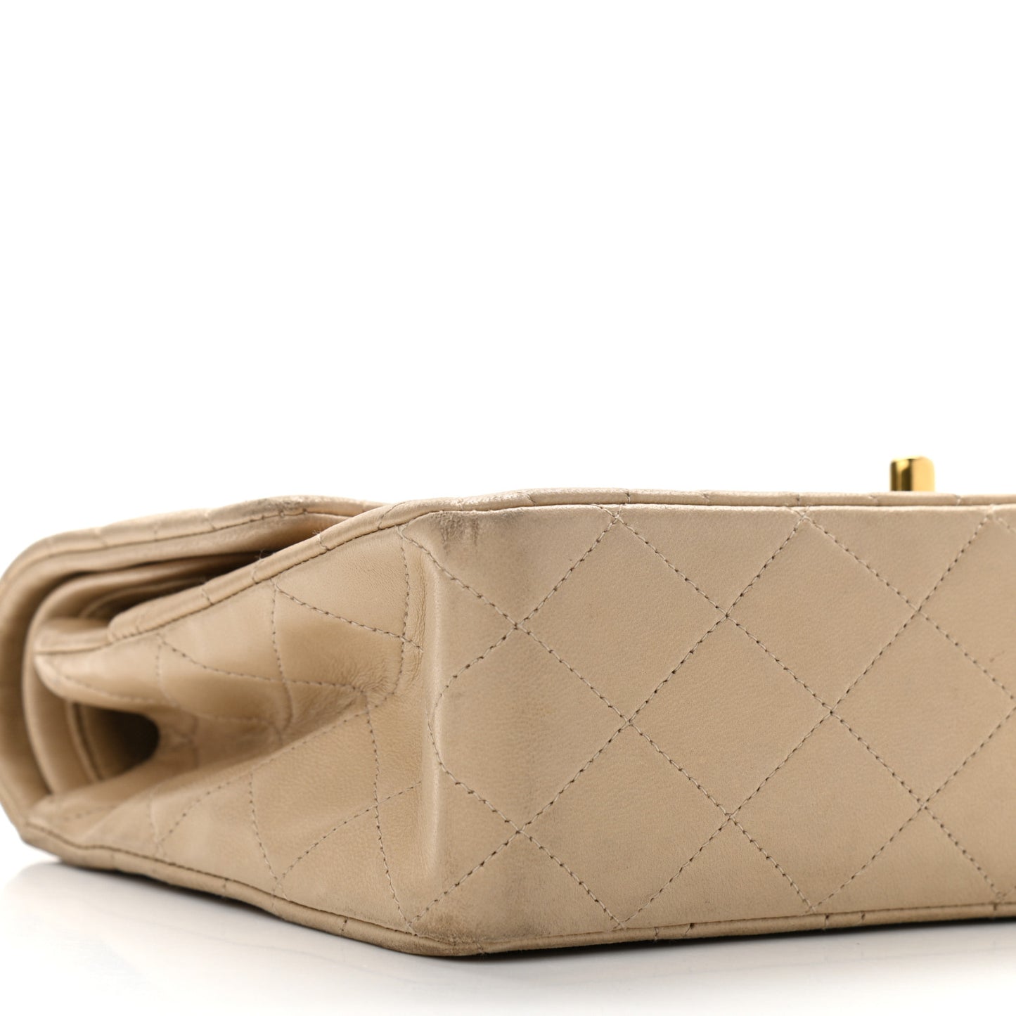 Lambskin Quilted Medium Double Flap Beige