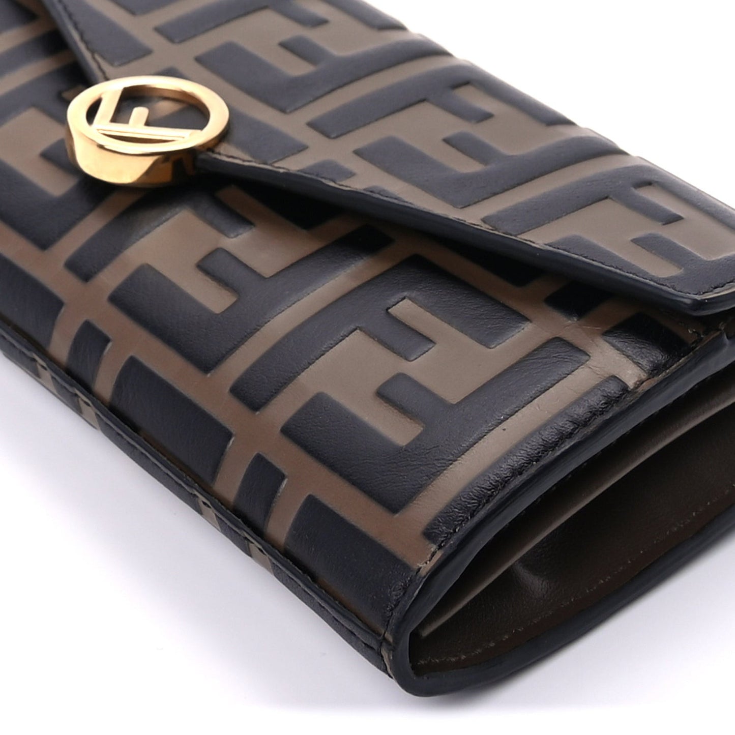Vitello Soft F is  Bi-Color FF 1974 Embossed Continental Envelope Wallet On Chain  Maya Black