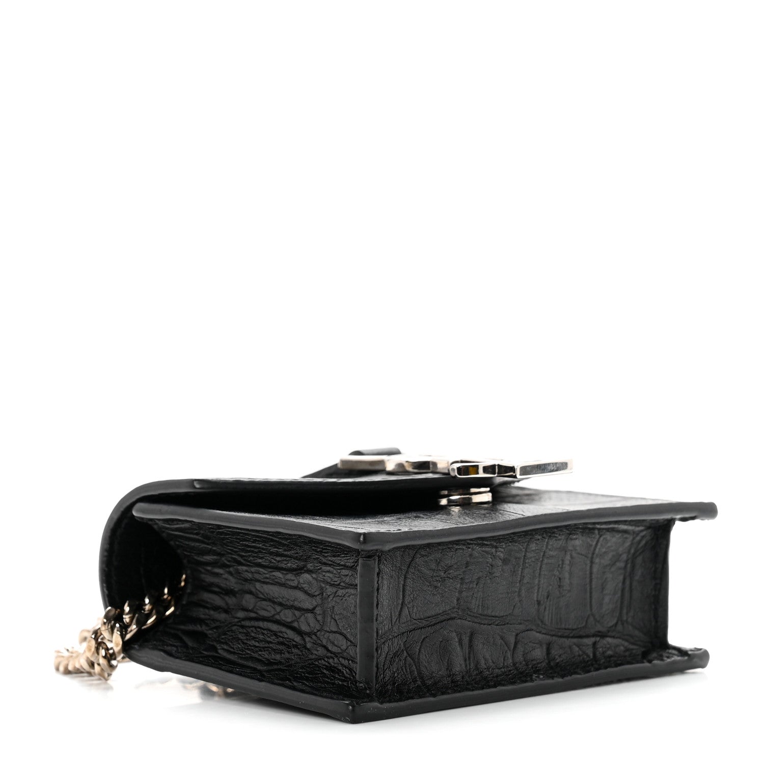 Saint Laurent Calfskin Crocodile Embossed Monogram Candy Crossbody Black 3 of 5