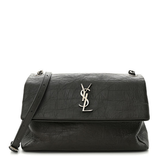 Calfskin Crocodile Embossed Medium West Hollywood Monogram Fold-Over Earth