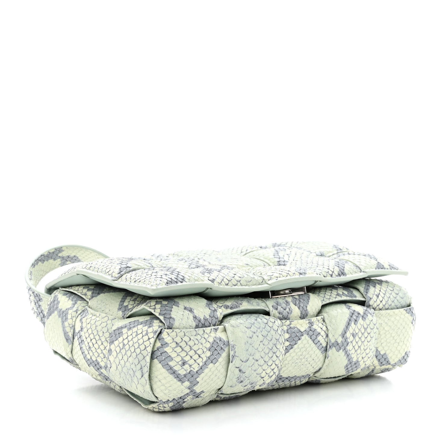 Goatskin Python Embossed Padded Cassette Crossbody Bag Dew Black Silver