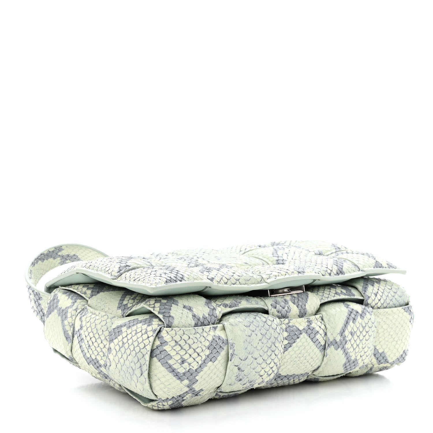 Bottega Veneta Goatskin Python Embossed Padded Cassette Crossbody Bag Dew Black Silver 4 of 10