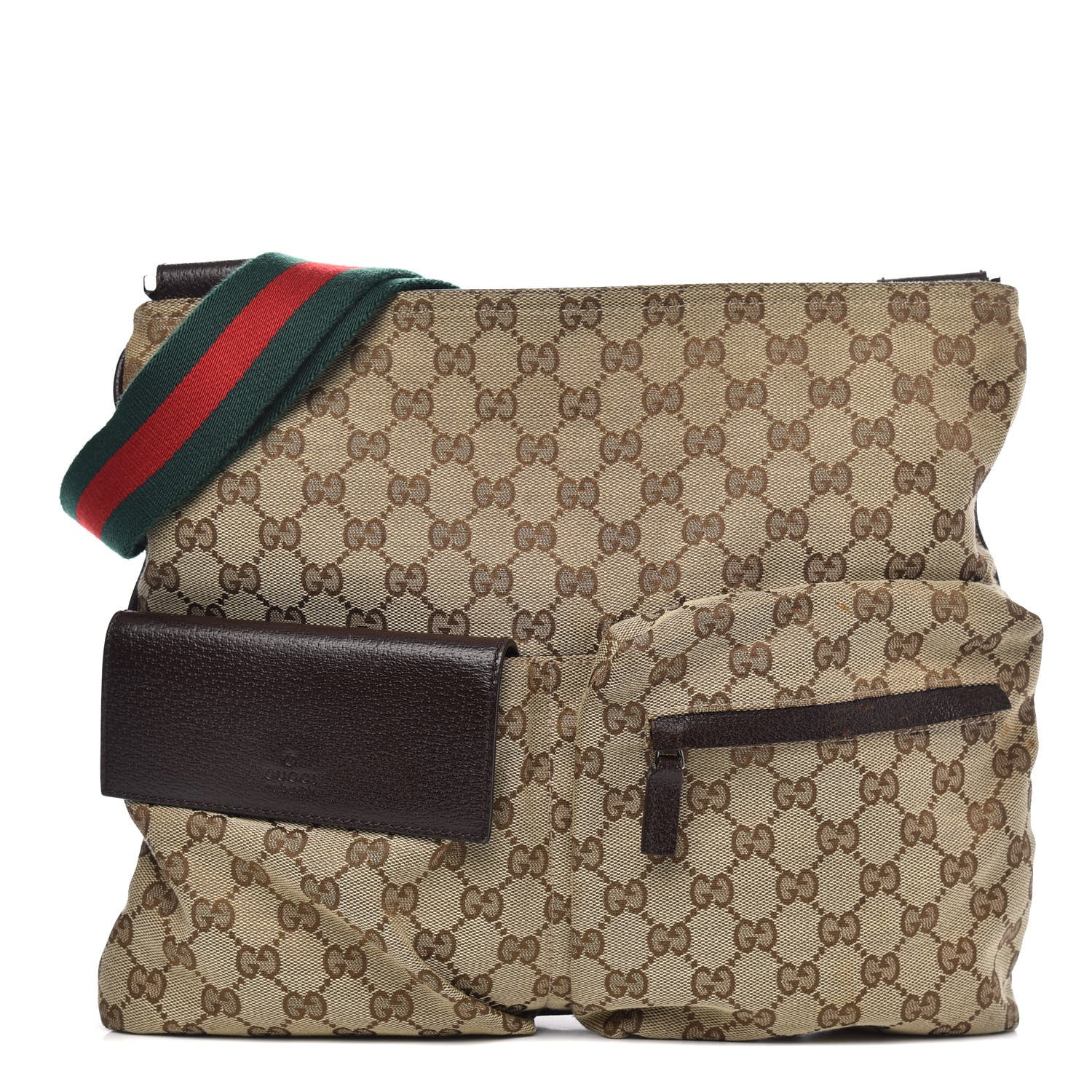 Gucci Monogram Web Medium Double Pocket Messenger Bag Dark Brown 1 of 11