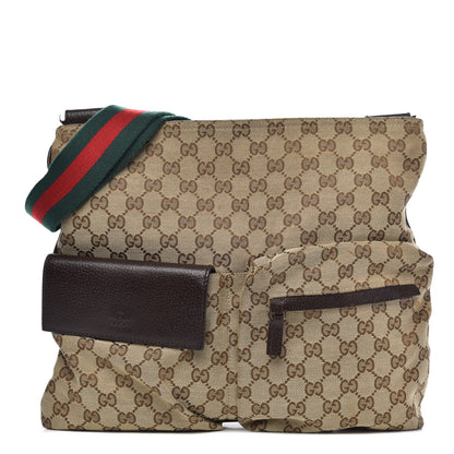Gucci Monogram Web Medium Double Pocket Messenger Bag Dark Brown 1 of 11
