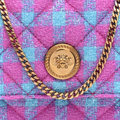 Versace Tweed Quilted Medusa Wallet on Chain Crossbody Pink Blue 7 of 7