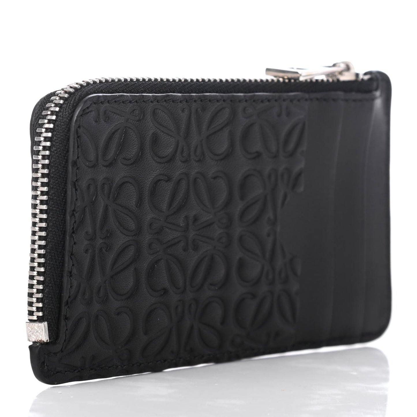 Calfskin Embossed Repeat Coin Card Holder Black