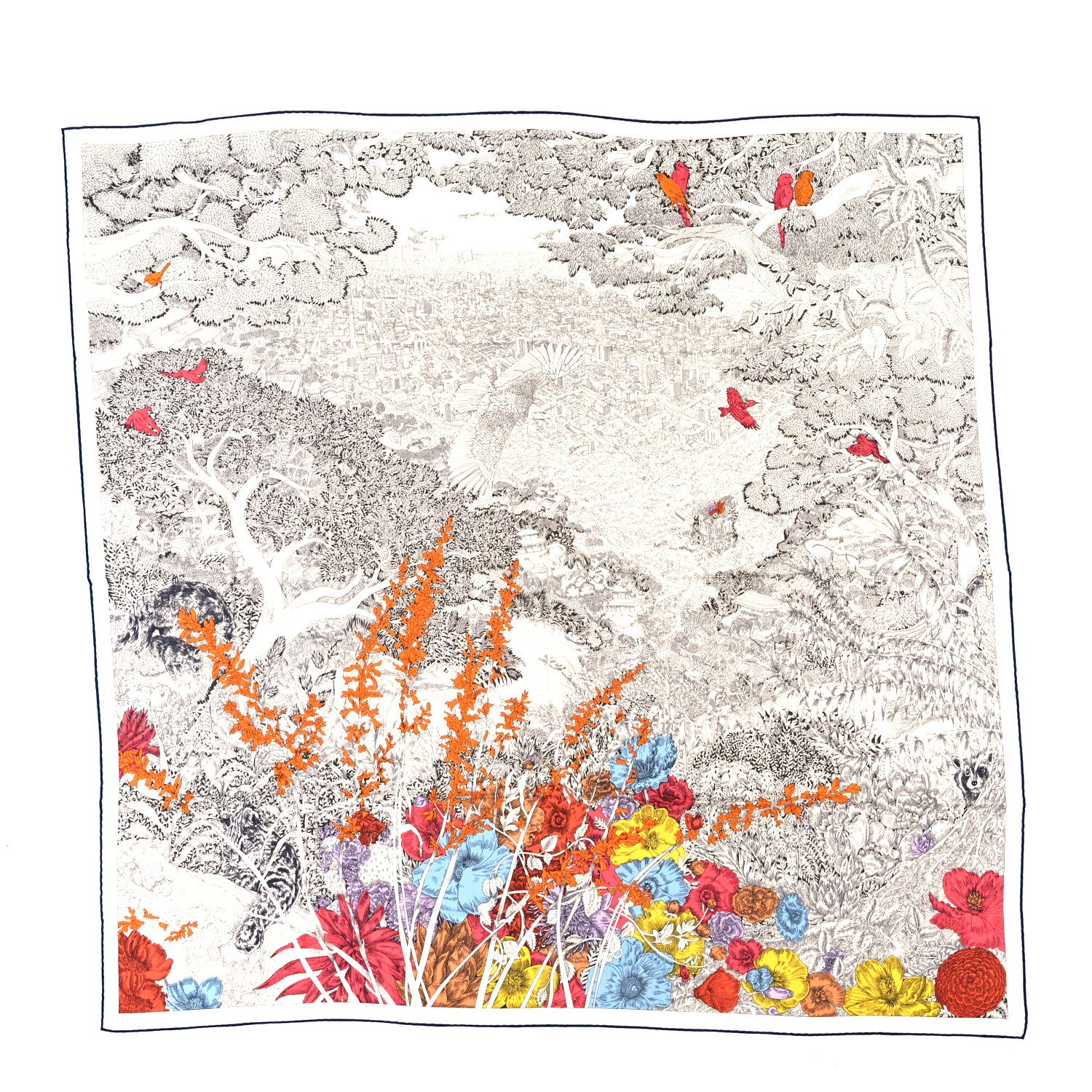 Hermes Cashmere Silk Retour a la Nature Shawl 140 White Black Multicolor 1 of 4