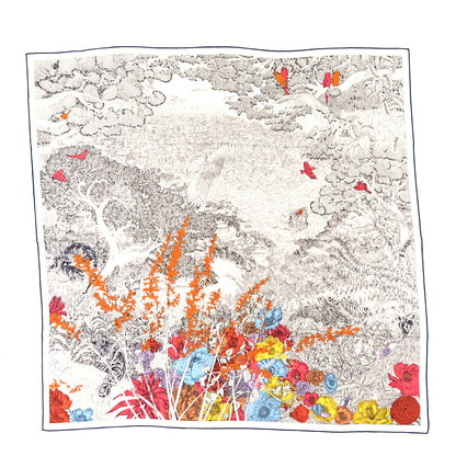 Hermes Cashmere Silk Retour a la Nature Shawl 140 White Black Multicolor 1 of 4