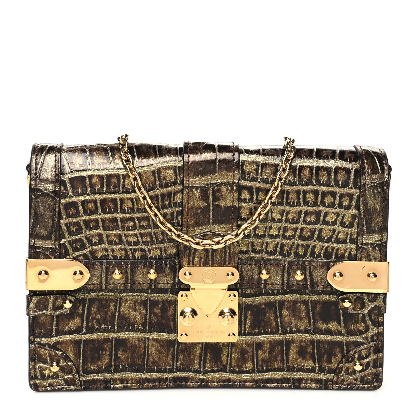 Crocodile Trunk Chain Wallet Gold Black