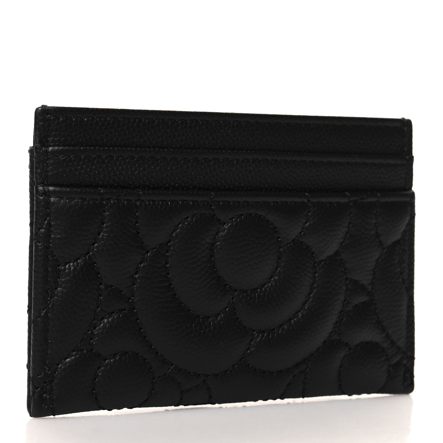 Caviar Camellia Embossed Card Holder Black
