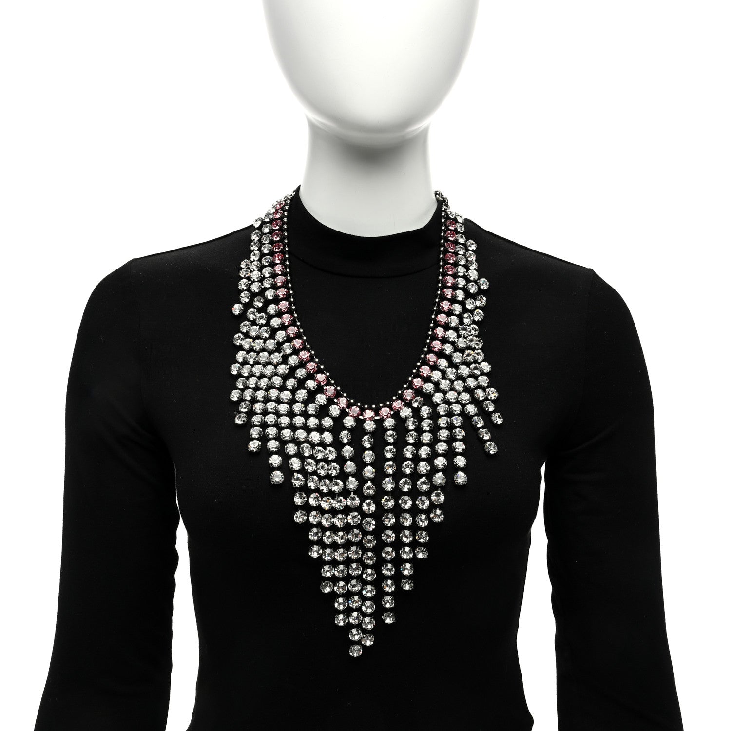 Gucci Crystal Embellished Necklace Pink Aged Silver 2 of 4