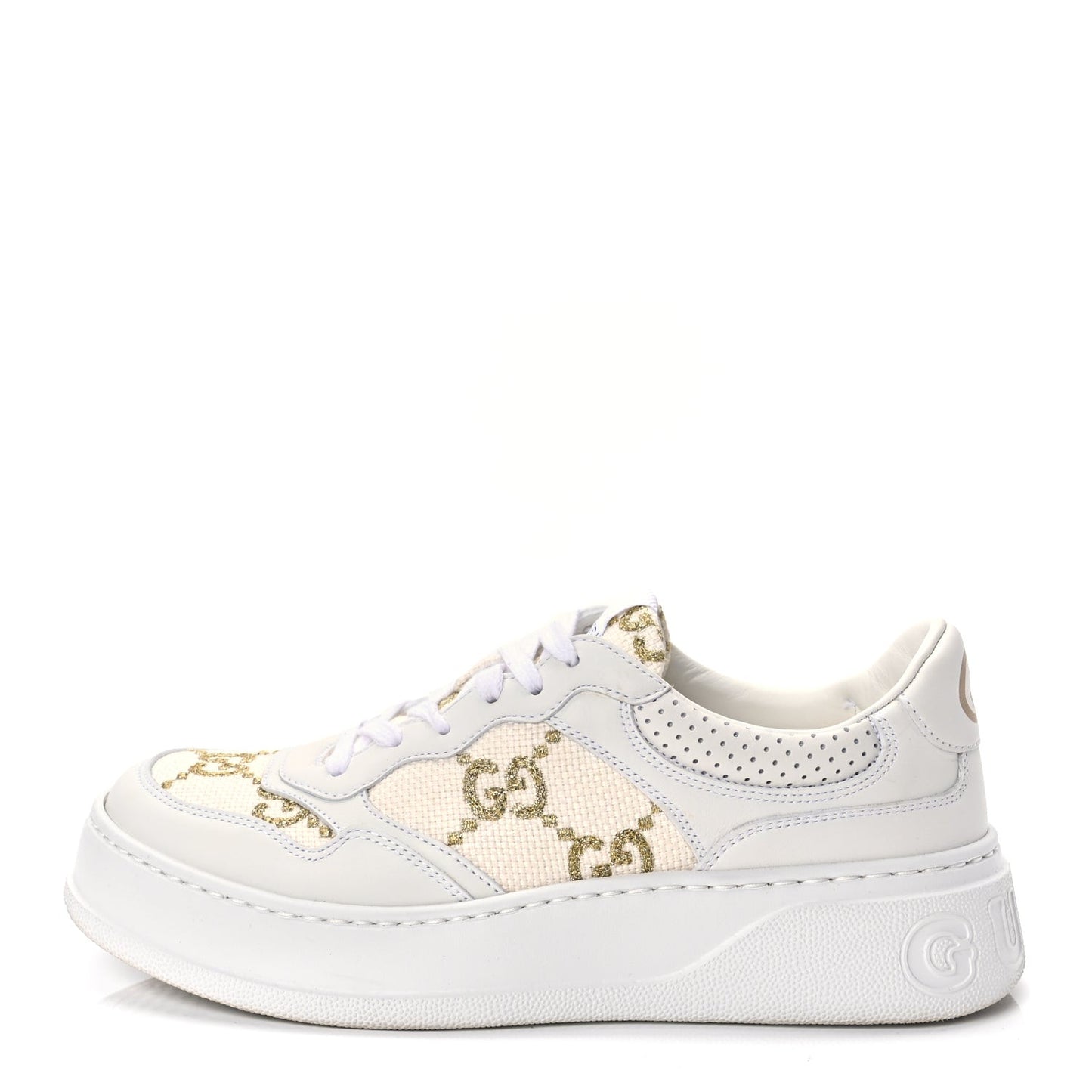 Dali Soft Calfskin GG Tennis Embossed Perforated Womens Platform 55mm Sneakers White Gold