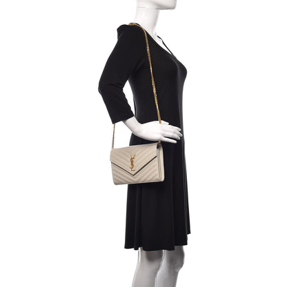 Saint Laurent Grain De Poudre Matelasse Chevron Monogram Chain Wallet Crema Soft 2 of 14