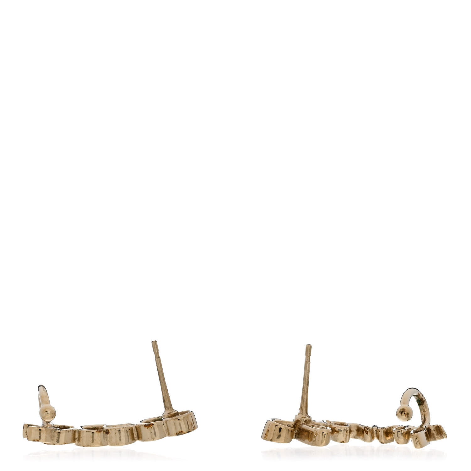 Chanel Metal Crystal Coco Script CC Climber Earrings Gold 4 of 5