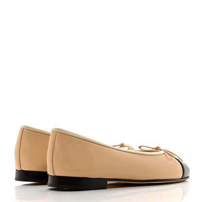 Chanel Lambskin Cap Toe CC Ballerina Flats 38 Beige Black 4 of 9