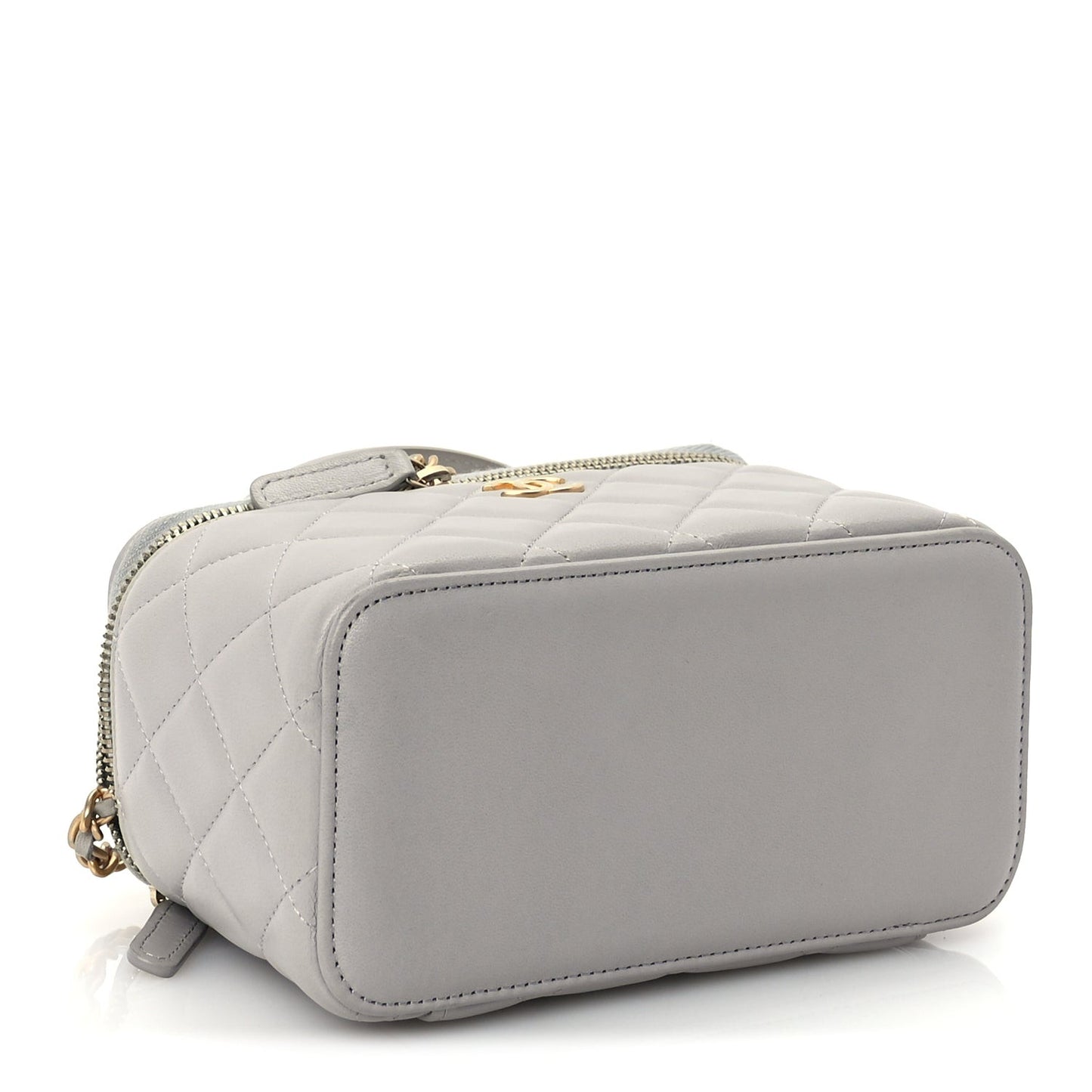 Lambskin Quilted Small Top Handle Vanity Case With Chain