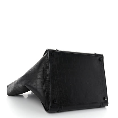 Celine Crocodile Embossed Calfskin Medium Phantom Luggage Black 4 of 10