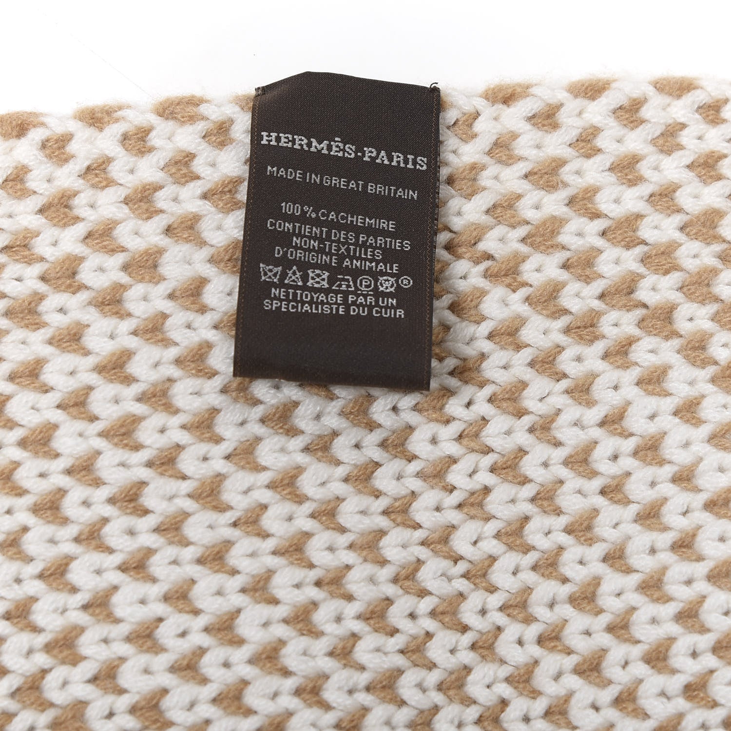 Hermes Cashmere Clic C'est Noue Knit Muffler Camel Ecru 4 of 4
