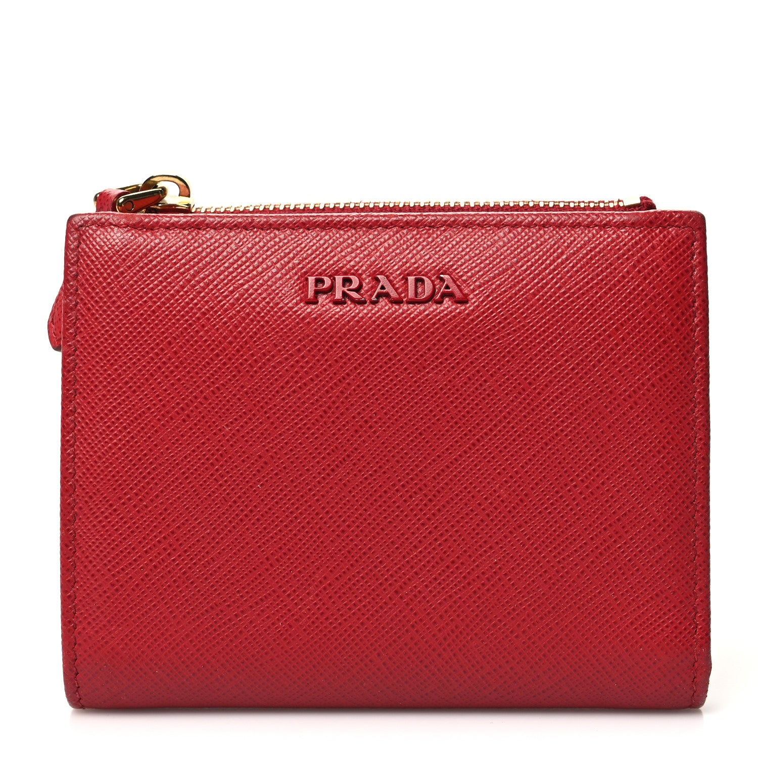 Prada Saffiano Zip Top Compact Wallet Fuoco 1 of 14