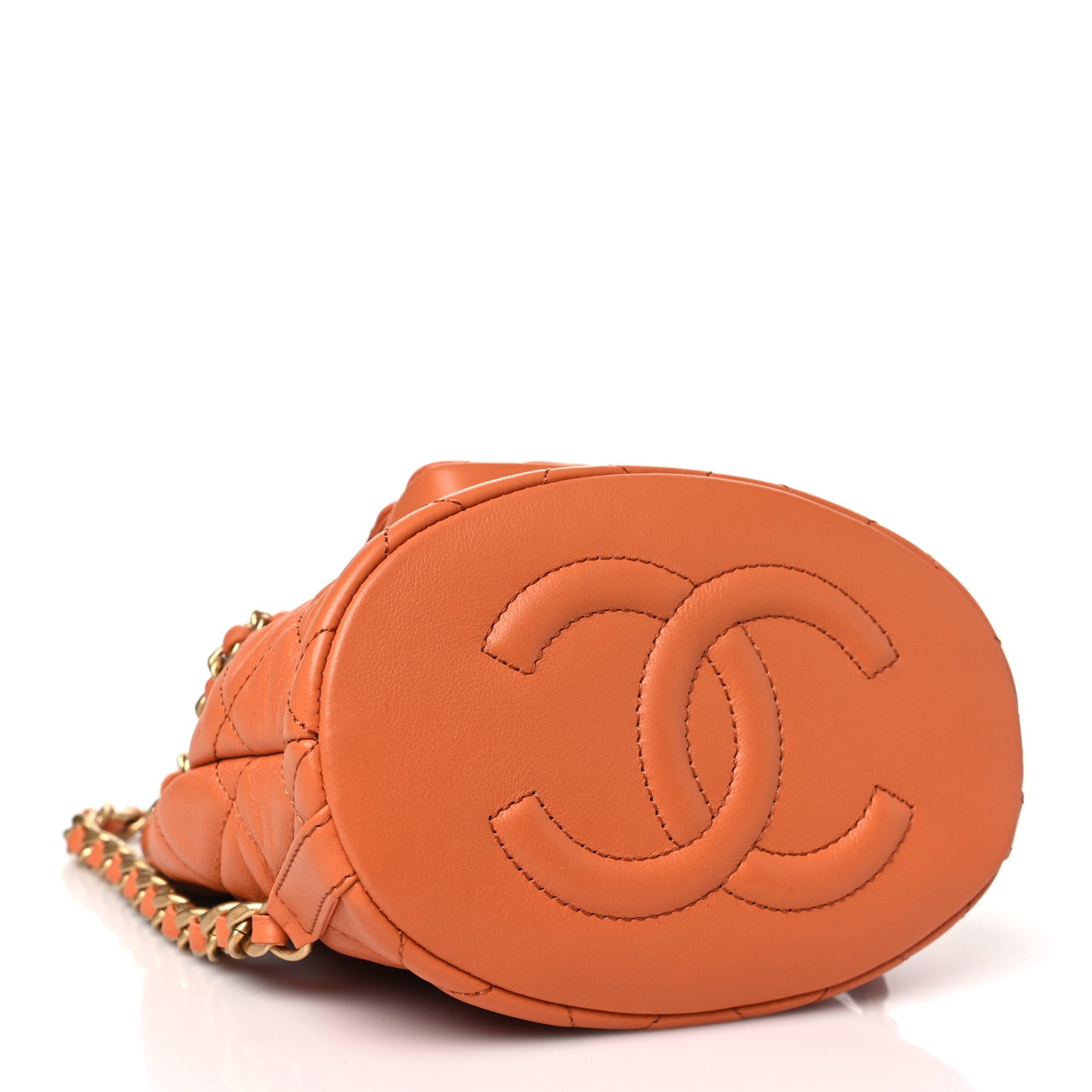 Calfskin Quilted Small CC Chain Bucket Backpack Orange