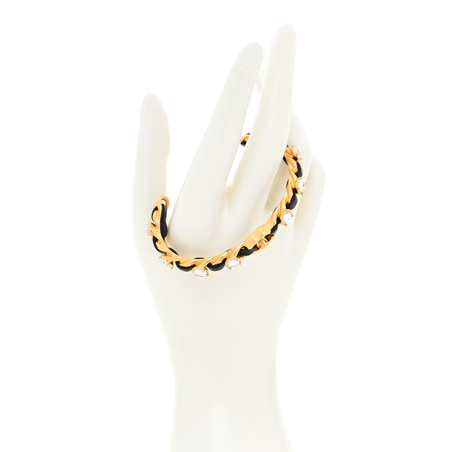 Lambskin Crystal CC Cuff Bracelet Black Gold