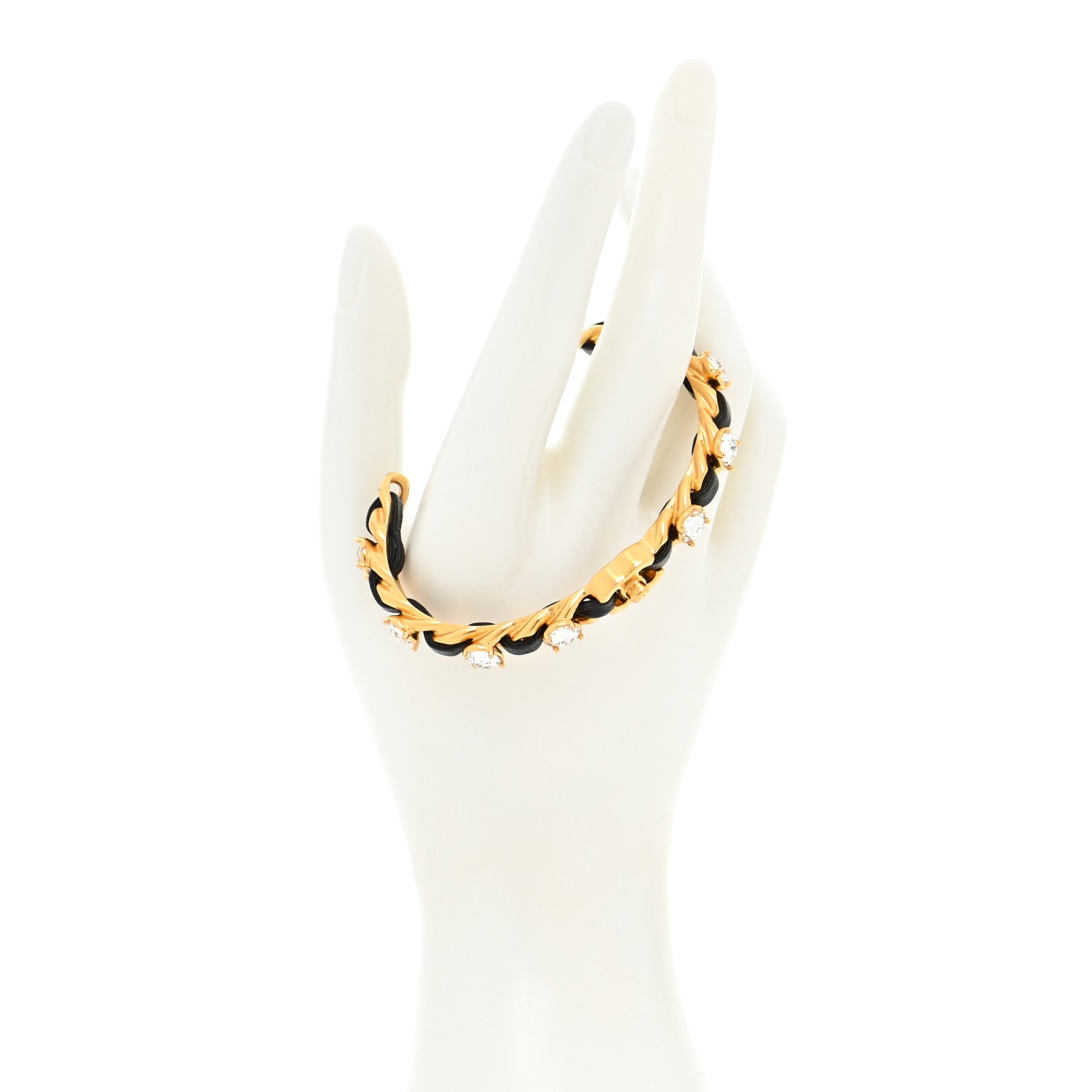 Chanel Lambskin Crystal CC Cuff Bracelet Black Gold 2 of 5
