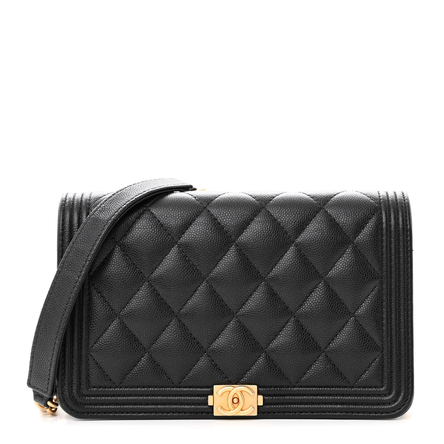 Chanel Caviar Quilted Boy Wallet On Chain WOC Black 1 of 16