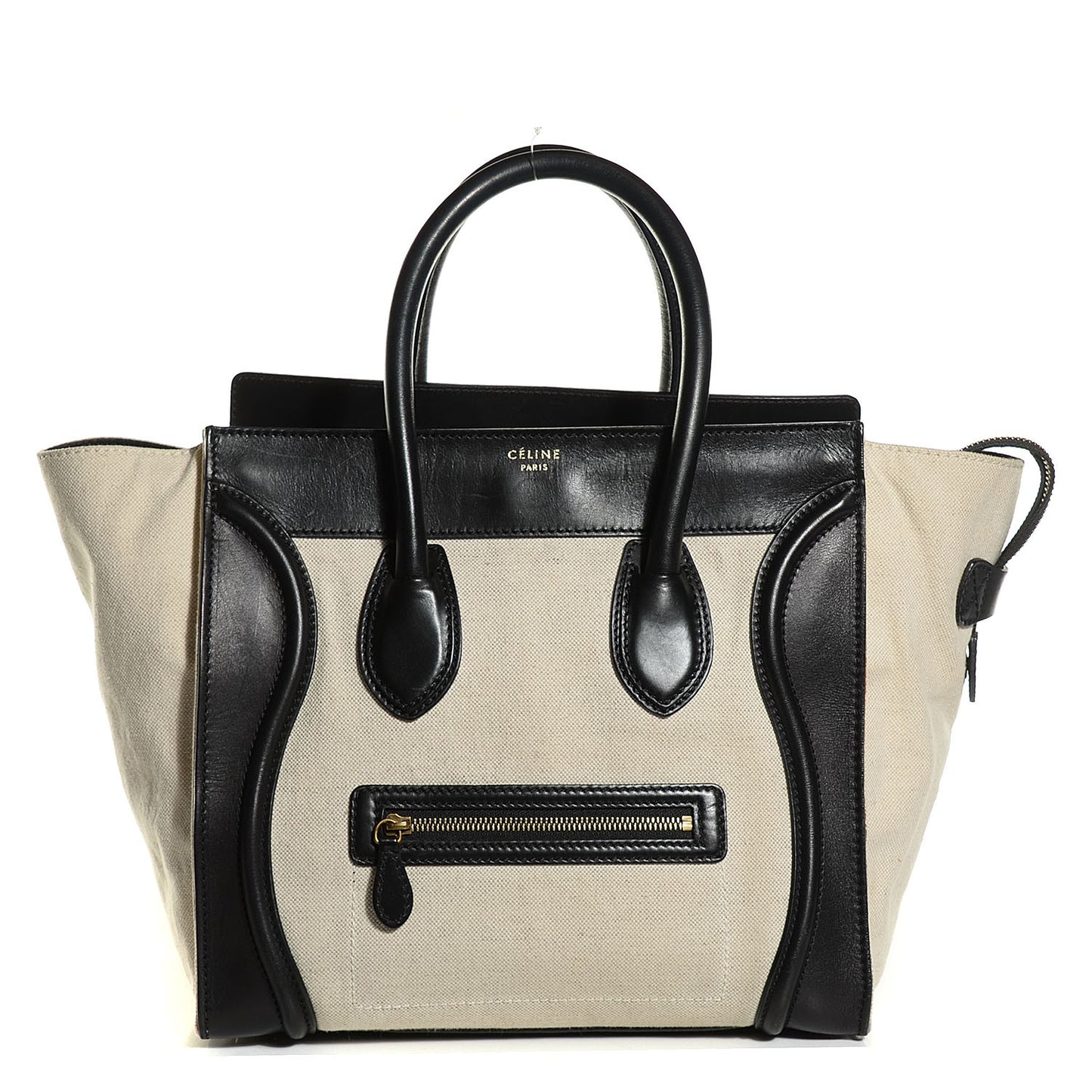 Natural Canvas Smooth Calfskin Mini Luggage Tote Cream